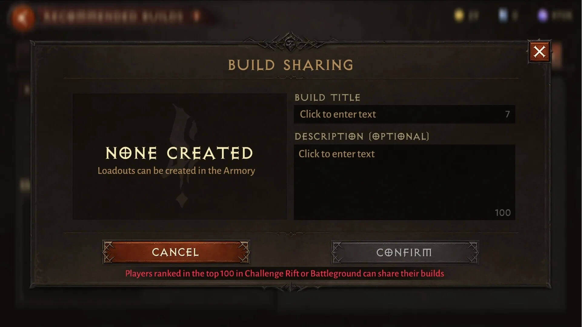 screenshot of the community build recommendation table