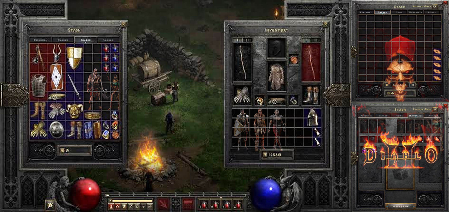 screenshot of shared stash tables in the diablo 2 game