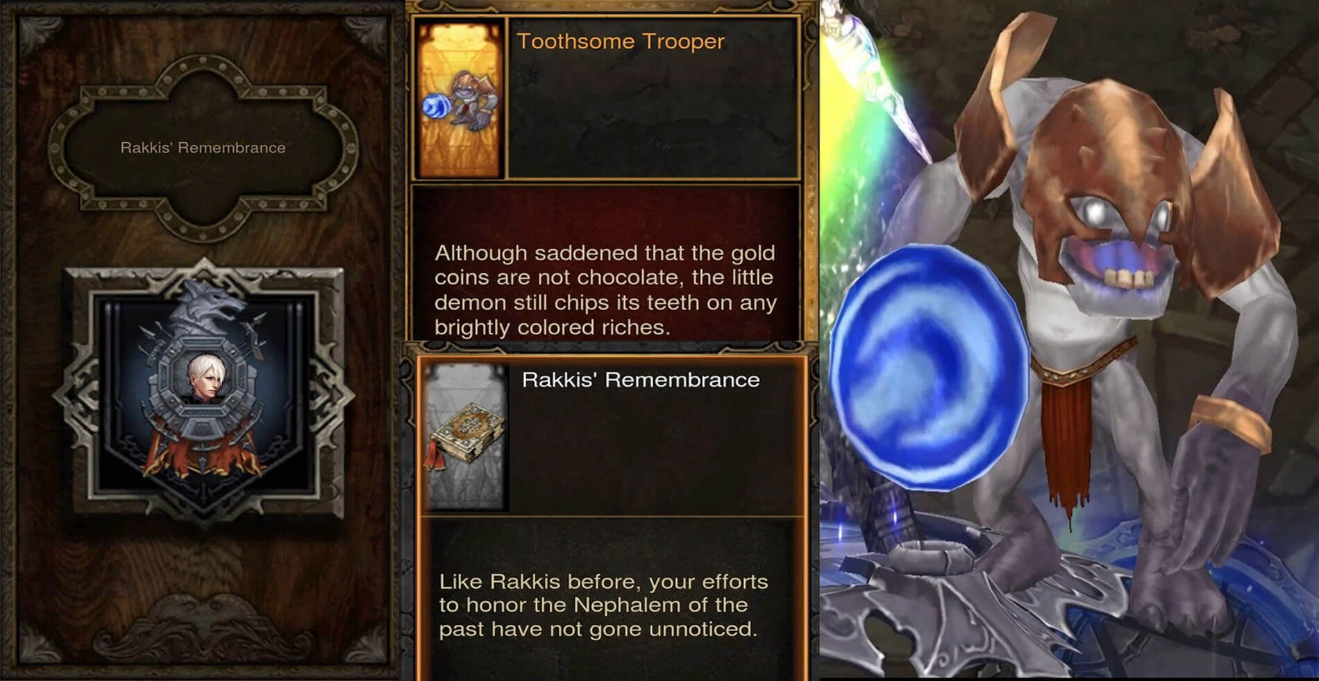 diablo 3 explanation of rakkis remembrance and the toothsome trooper pet set