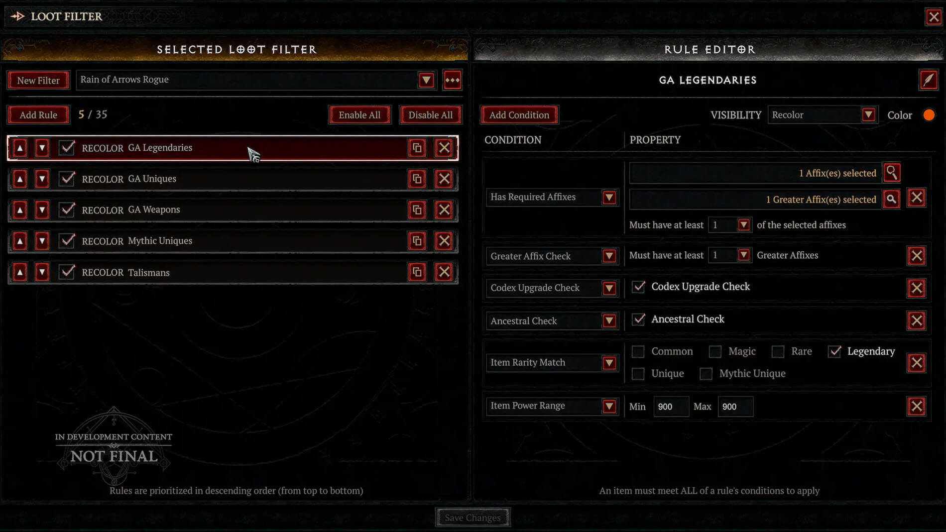 diablo 4 screenshot of lord of hatred loot filter dashboard