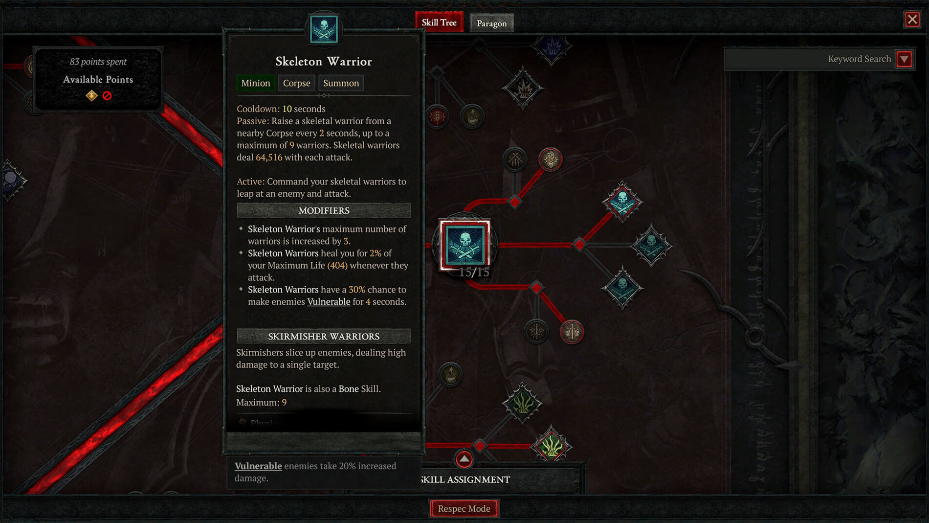 screenshot of necromancer skill tree board on diablo 4 lord of hatred