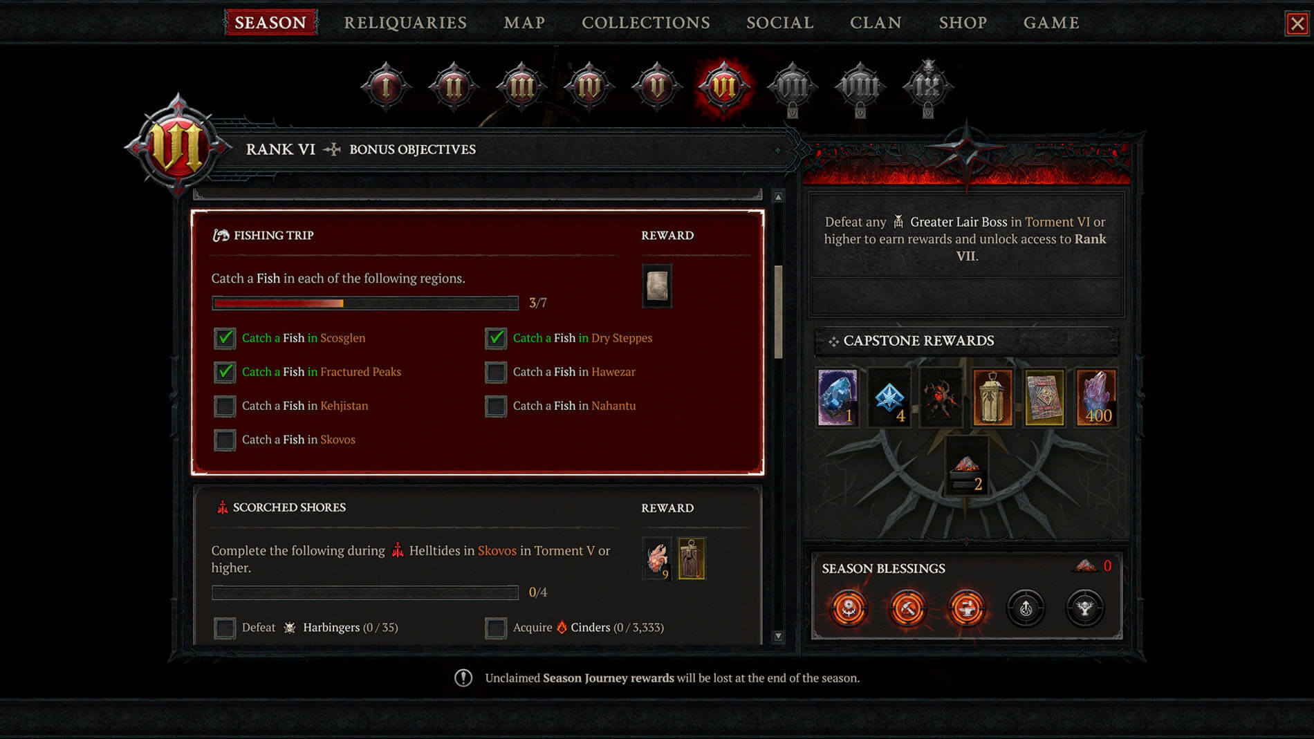season journey rewards fishing settings