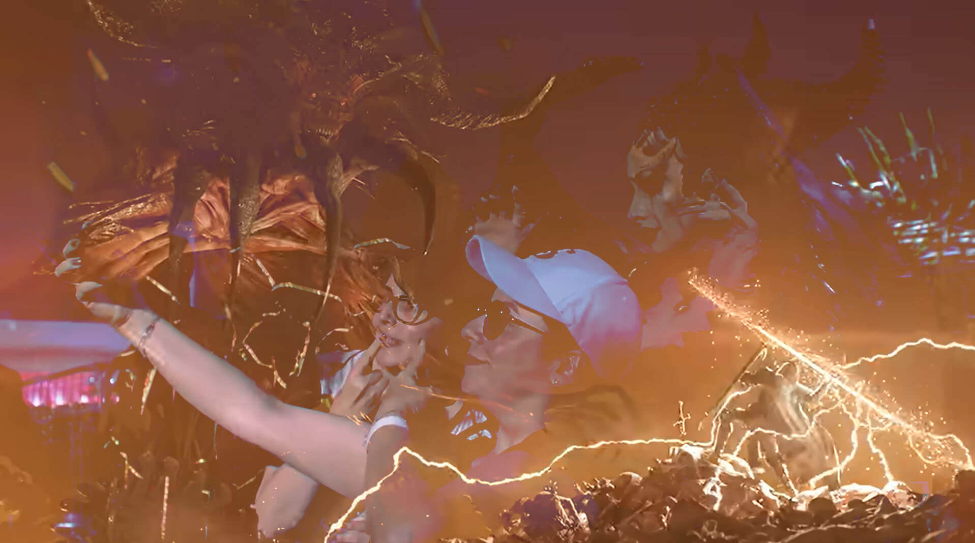 diablo evil herself with people and striking light