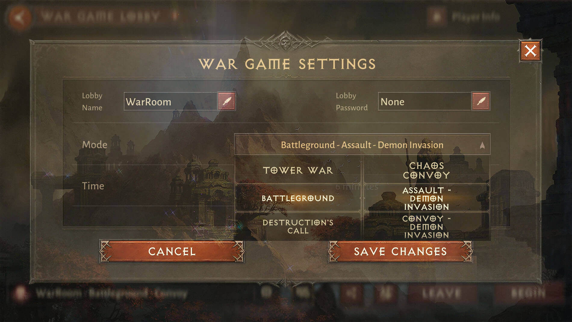 game war settings screenshot