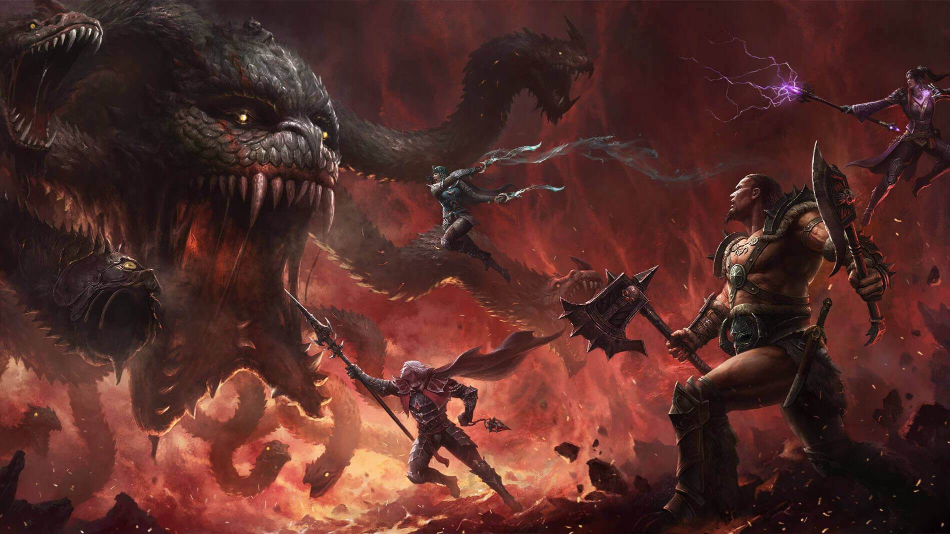 diablo immortal characters fighting with the demons 