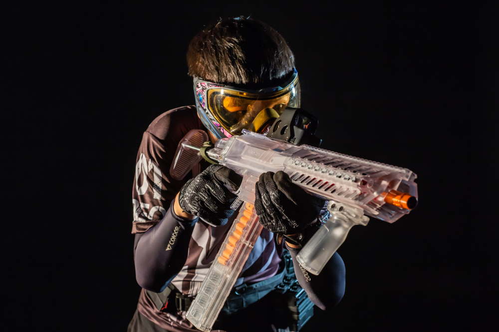 Man holds Nerf Prophecy weapon