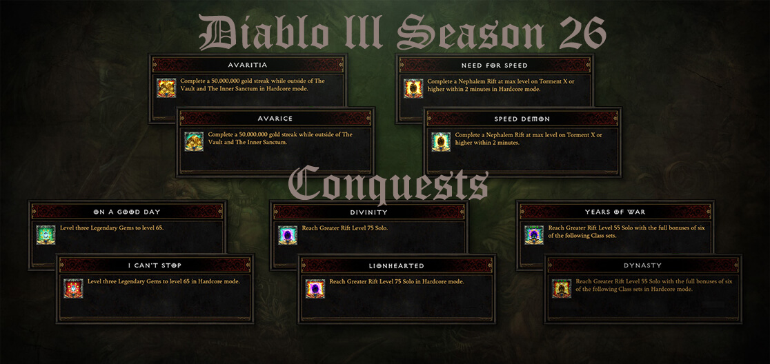  diablo 3 season 26 conquests list 